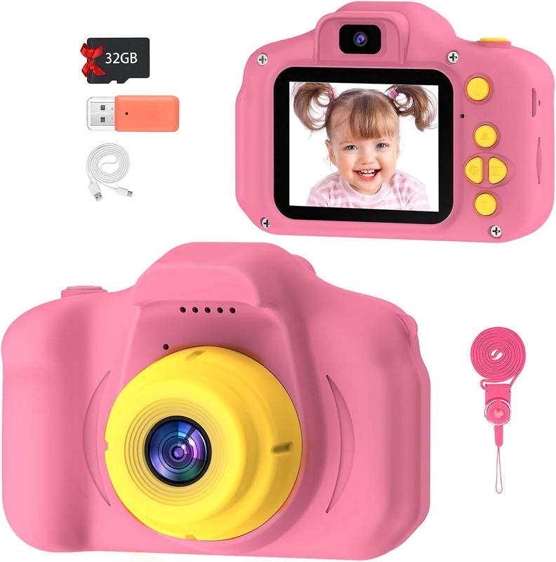 Kids Camera for Boys Girls - 2 Inch IPS Children Camera for Kids 1080P Video Camcorder Toddler Camera Birthday Gifts for 6 7 8 9 10 11 12Year Old Girls Boys with SD Card (Pink) Cable Charging