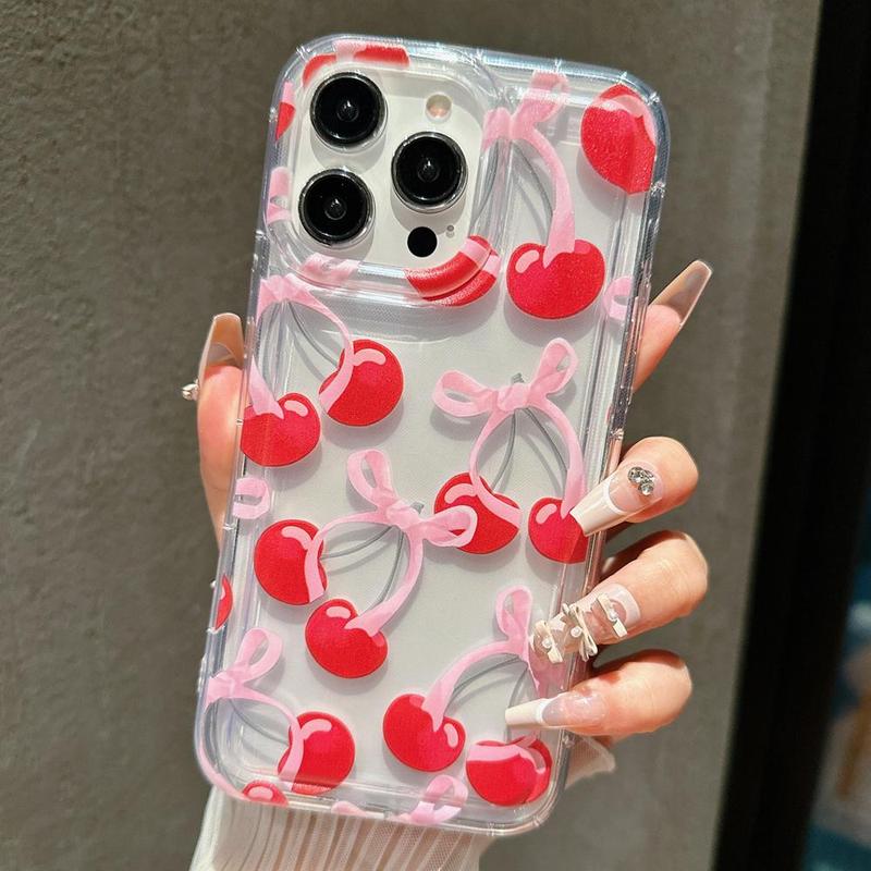 Fall Cherry Bow Pattern Phone Case, Shockproof Phone Protective Cover, Phone Accessories for iPhone Series 16 11 12 13 14 15 Pro Max 15 Plus