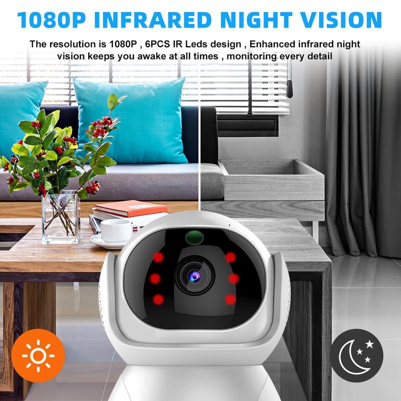 2K Indoor Security Camera, 360° Cameras for Home Security Indoor with Motion Detection, Pet Camera with Phone App, 1080p HD Dog-Camera,2.4GHz with Night Vision,Cloud & SD Card Storage