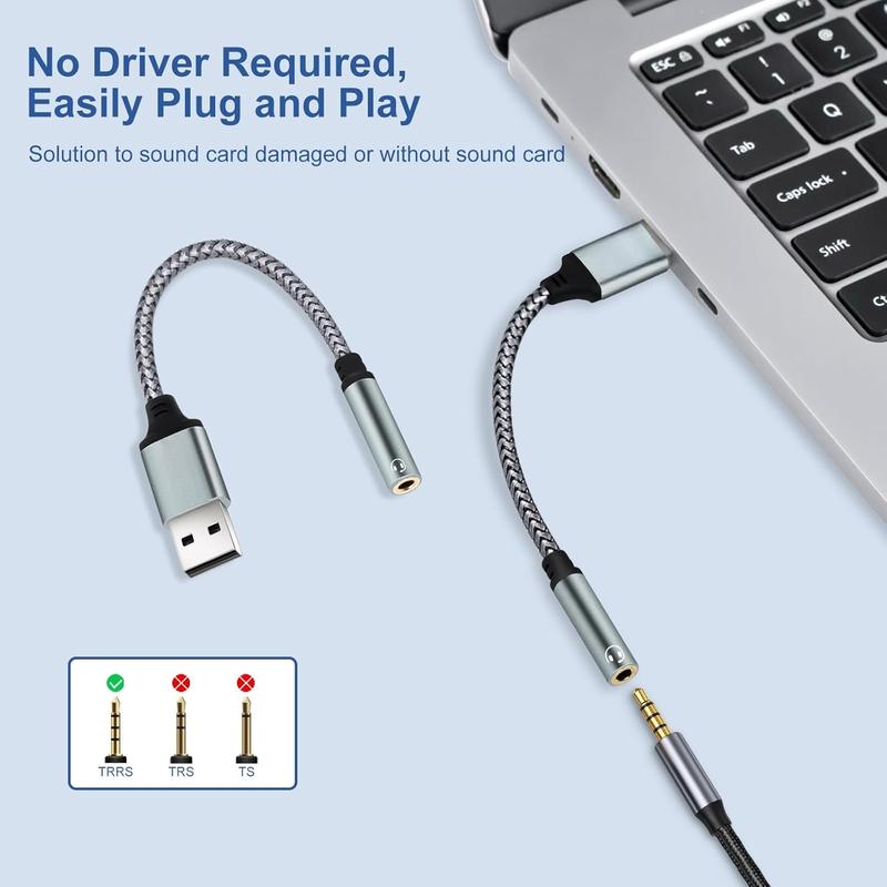 (2-Pack) USB to 3.5mm Jack Audio Adapter,  External Sound Card USB-A, for AUX Stereo Converter, Compatible for Headset, PC Windows, LaptopMac, Desktops, Linux, PS4andMore