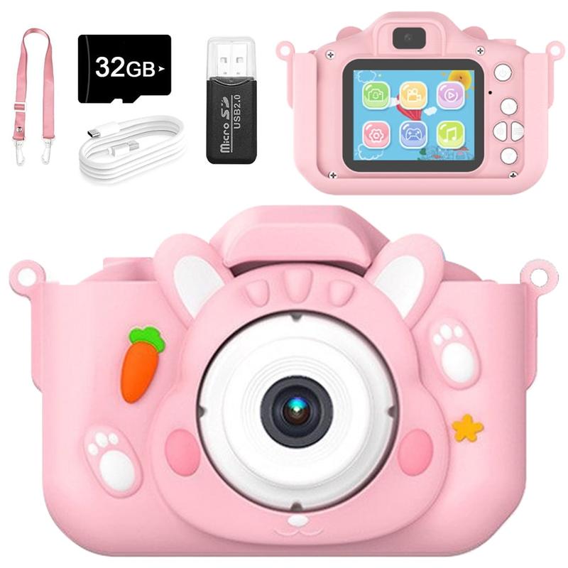 Cute Rabbit Kids Selfie Camera Toy: HD 1080 Digital Camcorder for Ages 3-12 – Includes 32GB TF Card – Ideal Christmas & Birthday Gift