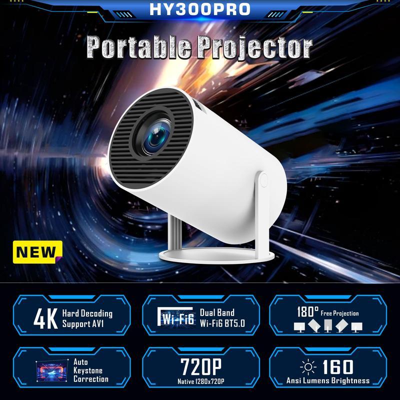 [Free shiping] Portable Projector, Auto Keystone Correction Mini Projector, 4K  200 ANSI Smart Projector with 2.4 5G WiFi, BT 5.0, 130 Inch Screen, 180 Degree Flip, Round Design, Home Video Projector