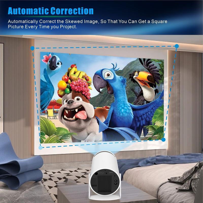 [Free shiping] Portable Projector, Auto Keystone Correction Mini Projector, 4K  200 ANSI Smart Projector with 2.4 5G WiFi, BT 5.0, 130 Inch Screen, 180 Degree Flip, Round Design, Home Video Projector