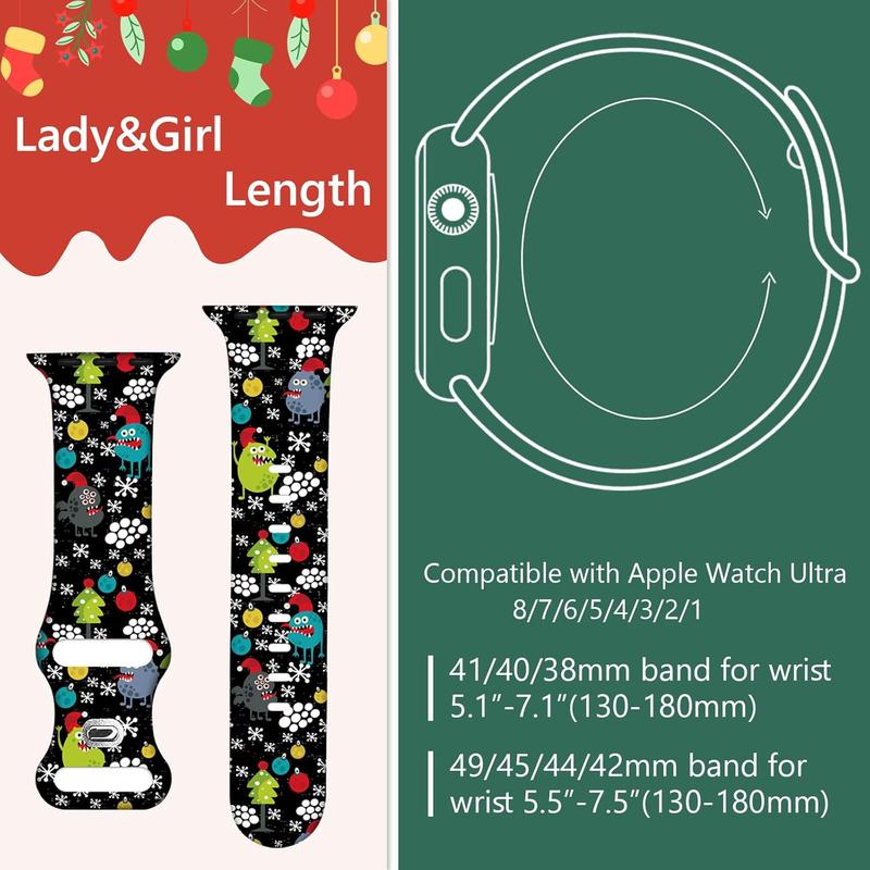 Christmas Halloween Watch Band Compatible with Apple Watch Band 38mm 40mm 41mm 42mm 44mm 45mm 49mm iWatch Ultra SE Series 9 8 7 6 5 4 3 2 1, Christmas Halloween Soft Silicone Sport Replacement Strap Band for Girls Accessories Wearable