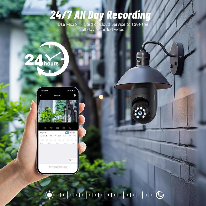 Light Bulb Security Camera 5G WiFi 1080P Light Socket Security Cameras Wireless Outdoor , 360 Screw in Sight Bulb Motion Detection Siren Alarm Lightbulb Camera 2-Way Audio Color Night Vision Home Security Cameras (Black)