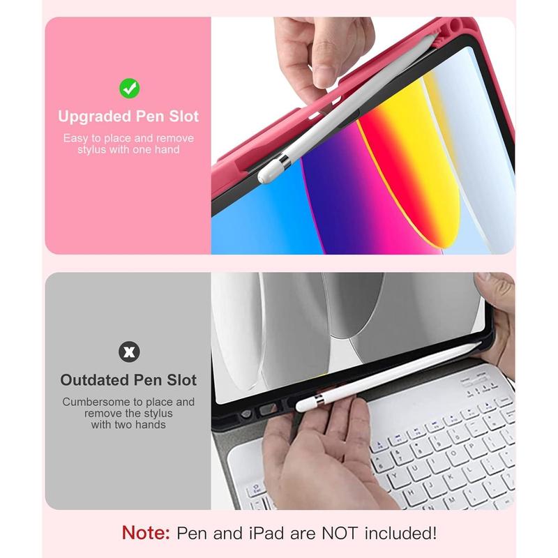 iPad 10th Generation Case with Keyboard Colors Backlit Wireless Detachable Folio Keyboard Cover with Pencil Holder Accessories Computer Tablet Android