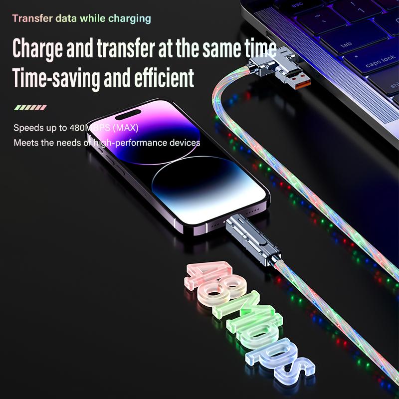 4 in 1 USB C 240W Charging Cable, USB C to C Multi Fast Type C Charging Cable with Light,for iPhone 15,14,13,Samsung S24 23 22,LG,Google,Tablet. Mobile Smartphone Cellphone Electronic Charger Mobile Smartphone