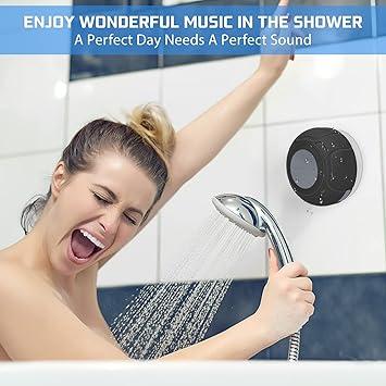 Waterproof speaker, portable wireless speaker with suction cup, USB rechargeable black speaker, with a playback time of 2 hours, suitable for parties, bathrooms, travel, homes, and outdoors (suction cup must be on a smooth surface to use)