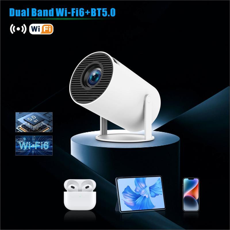 [Free shiping] Portable Projector, Auto Keystone Correction Mini Projector, 4K  200 ANSI Smart Projector with 2.4 5G WiFi, BT 5.0, 130 Inch Screen, 180 Degree Flip, Round Design, Home Video Projector