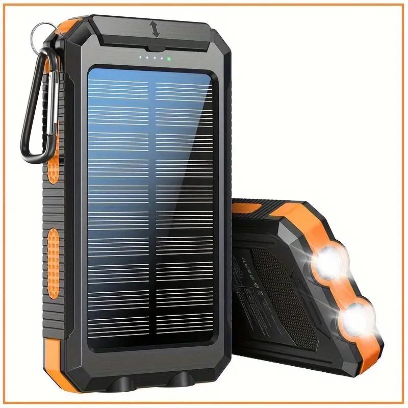 Portable Solar Power Bank 10000mAh, Waterproof Backup Battery Pack with Dual USB 5V Outputs & LED Flashlights, Ideal for Outdoor Camping and Travel, Compatible with All Phones Accessories Smartphone