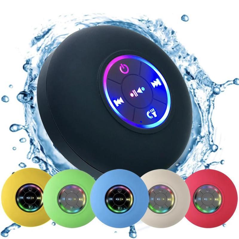 Waterproof speaker, portable wireless speaker with suction cup, USB rechargeable black speaker, with a playback time of 2 hours, suitable for parties, bathrooms, travel, homes, and outdoors (suction cup must be on a smooth surface to use)