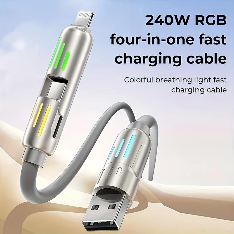 4-in-1 USB C Cable, Max 240W Multi-USB C Charger Combination for Fast Charging and Data Transfer, PD Fast Charging Silicone Data Transfer Cable