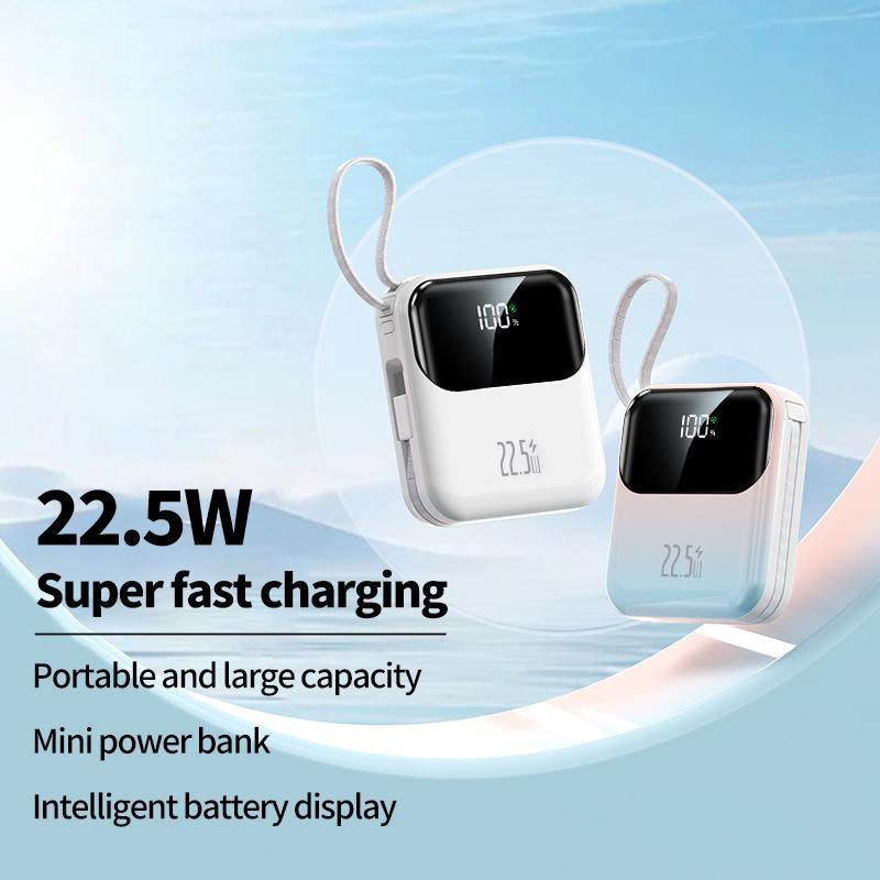 10000mAh 22.5W Super Fast Charging Power Bank, Portable Mini Power Bank with Built-in Cable, Smart Digital Display Mobile Charger for iPhone & Android