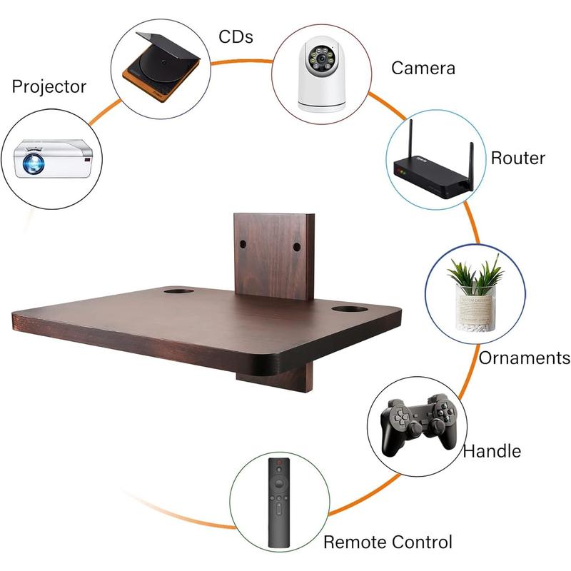 Wooden Floating Shelf, 1 Shelf, Entertainment Center for Projector, PS5, DVD Player, Game Console, Cable Box, 20lbs Capacity