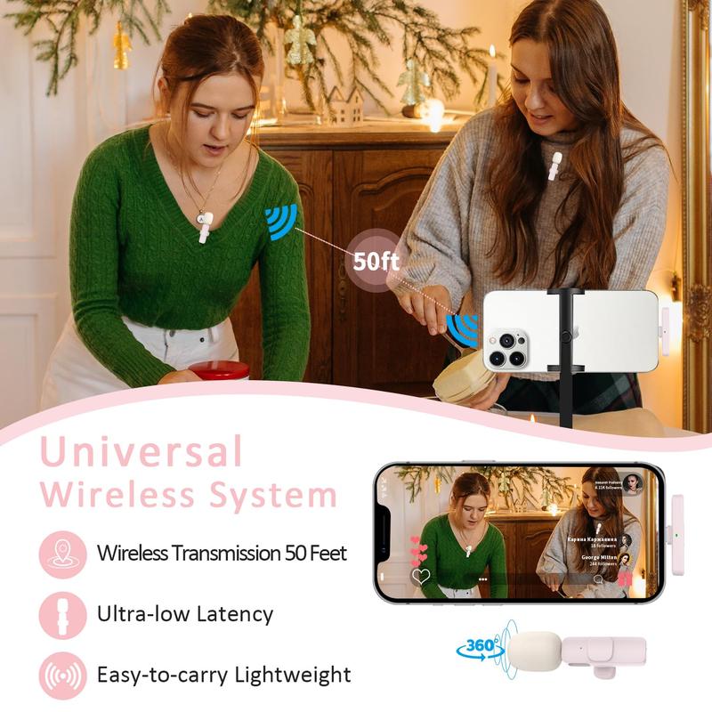 Wireless Lavalier Microphone for iPhone iPad with Noise Cancellation & Mute, Ideal for Recording, YouTube, TikTok - Cellphone, Selfie