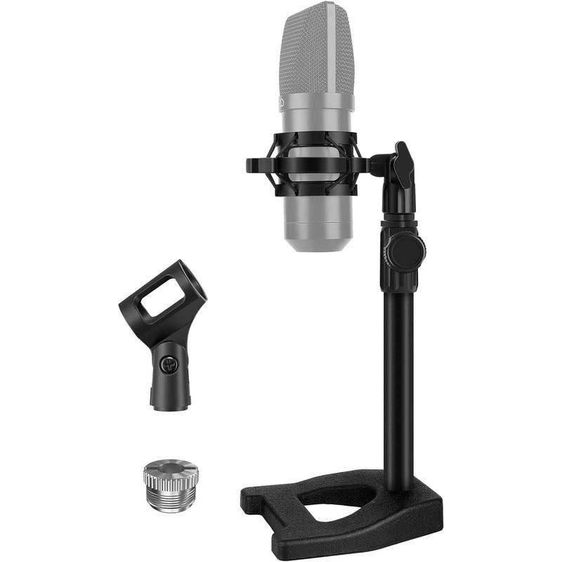 Desktop Microphone Stand, Mic Stand Desk Table with Weighted Base Shock Mount Mic Clip 3 8