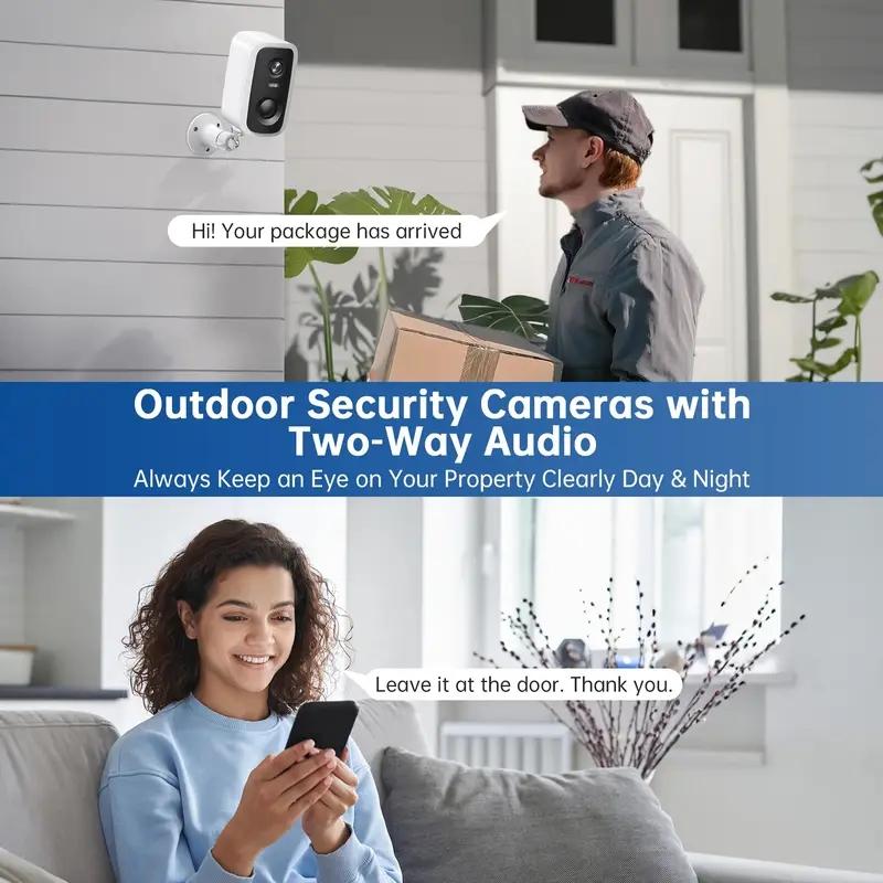 2.4G WIFI True 2K HD Wireless Outdoor&Indoor Home Security Cameras,Waterproof Wireless 4MP Battery Camera  for House,Room,Garage,Yard Audio Memory