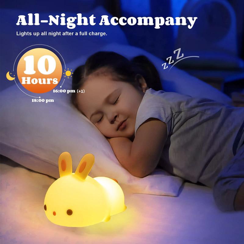 Cute Bunny Night Light, USB Rechargeable Kids Night Light, Warm White and 16 Colors Breathing Modes Led Animal Lights for Girls, Childrens, Toddler, Baby and Kids Christmas Gifts permanent outdoor lights