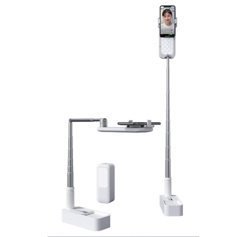 Extendable Selfie Stand 360° Rotation with Phone Holder, Rechargeable Wireless Foldable 7 Brightness LED Light for Live Streaming Video Recording Photography Reading