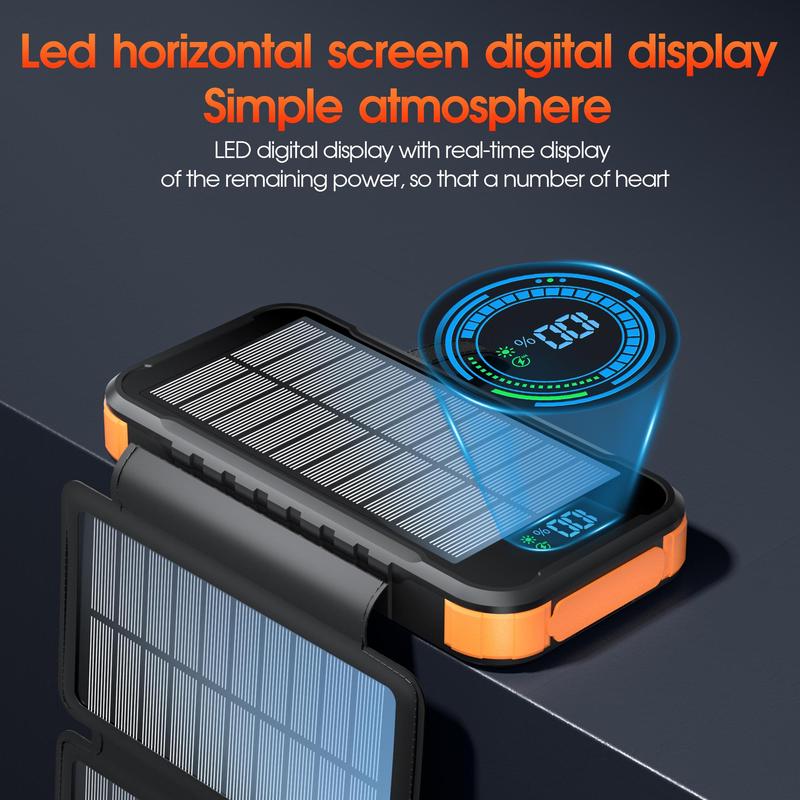 Solar Power Bank with 4 Solar Folding Panels, 20000mAh Portable Charger with LED Digital Display Flashlight, Portable Solar Charger for Smartphone Tablet, Stocking Fillers Gift