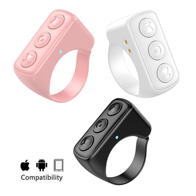 Scrolling Ring Bluetooth Remote Control with Phone holder,Bluetooth Phone Remote for Camera Selfie, Video Record, Music Control, Smart Ring for iPhone, iPad, Android, Pink  Smartphone tiktok  remote Cellphone Bluetooth Remote