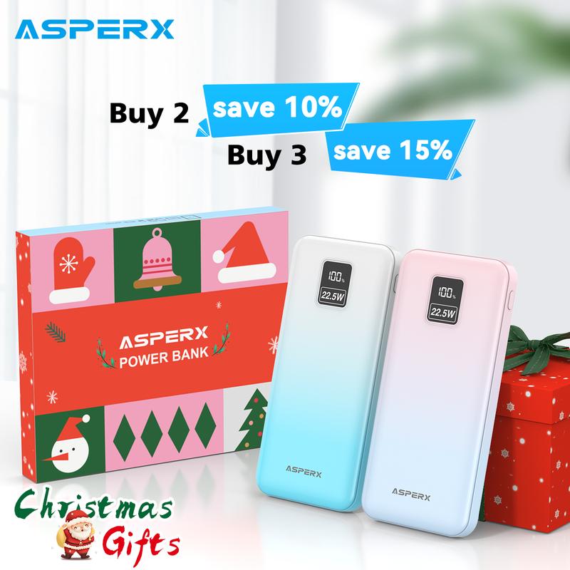 AsperX 22.5W Fast Charging 2 Pack Power Banks 10000mAh Portable Charger with Digital Display, USB in&out, Charging Three Devices At Once, Batteries Pack for iPhone 16 15, Bluetooth headsets, AirPods, Apple Watch Accessories Smartphone, Stocking Stuffers