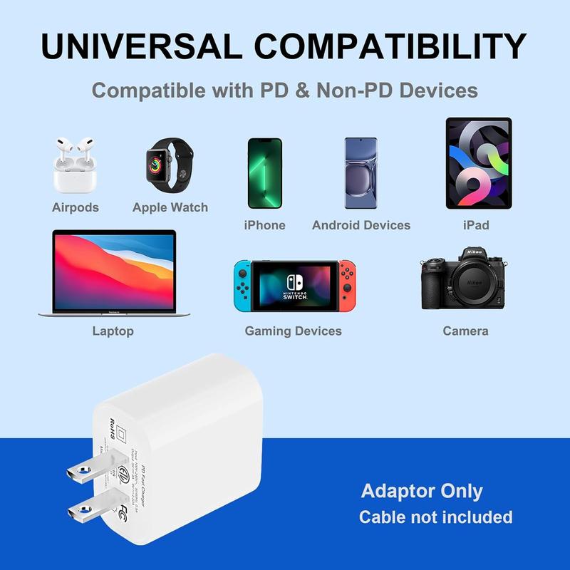 for iPhone Fast Charger,20W USB C Power Delivery Wall Charger Block, Compatible for iPhone14 13 12 11 Pro Max Mini Xs Xr X 8 iPad Galaxy, Pixel 4 3 and More