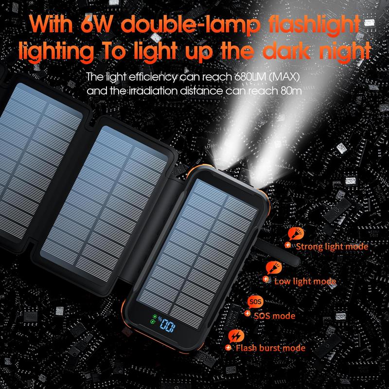 Solar Power Bank with 4 Solar Folding Panels, 20000mAh Portable Charger with LED Digital Display Flashlight, Portable Solar Charger for Smartphone Tablet, Stocking Fillers Gift