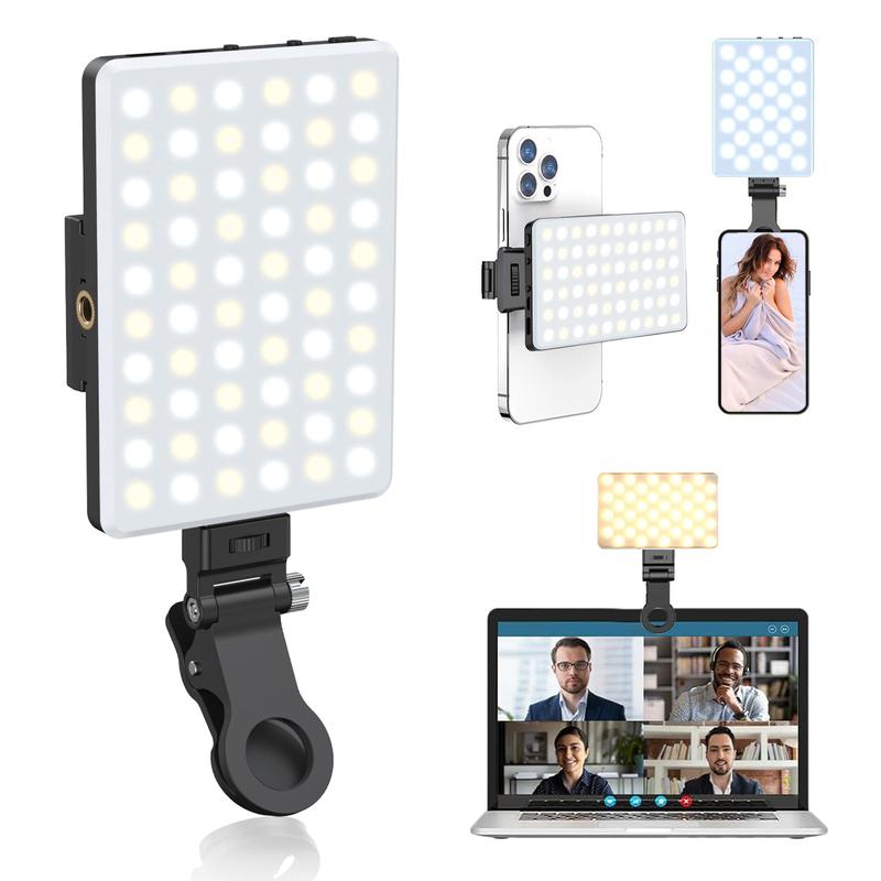 LED High Power Rechargeable Clip Fill Video Conference Light with Front&Back Clip, Adjusted 3 Light Modes for Phone, Laptop, for Makeup,  Selfie, Vlog tik tok