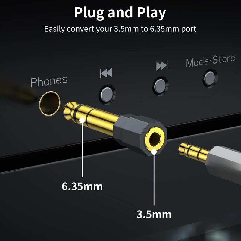 2 Pack 6.35mm 1 4 Male to 3.5mm 1 8 Female Stereo Headphone Adapter Audio Jack Plug  Plated for Speaker Headphone Guitar Digital Piano Amp Adapte (Grey)