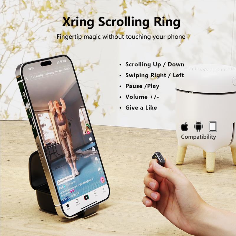 Scrolling Ring Bluetooth Remote Control with Phone holder,Bluetooth Phone Remote for Camera Selfie, Video Record, Music Control, Smart Ring for iPhone, iPad, Android, Pink  Smartphone tiktok  remote Cellphone Bluetooth Remote