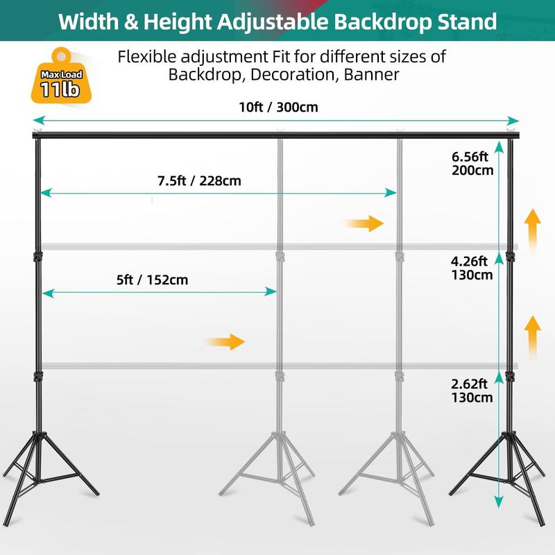 Photo Backdrop Stand, Backdrop Stand Party,10x6.5ft (WxH) Backdrop Stand Photo Studio, Adjustable Background Stand with 6 Clamp Carrying Bag for Birthday Photoshoot Projector Wedding