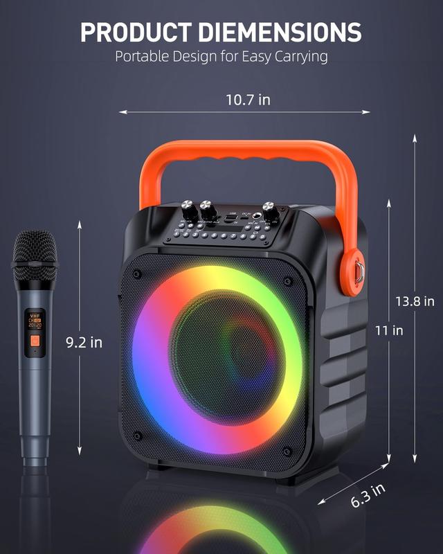 NW7Lbs Portable Bluetooth Speaker Karaoke Machine with 2 Wireless Microphones and Colorful Disco Lights