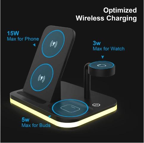 4In 1 Mobile Charging Station,15W Smartphone Wireless Charger Stand,& Watch & AirPods, Portable Charger Station for Electronic Devices, wireless fast wireless Adapter Magnetic Universal Foldable wireless  charging