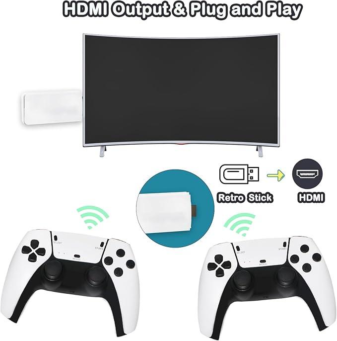 Retro game console, plug and play video game console, famous games from numerous gaming companies, 23 classic emulators, TV with dual controllers 4K HD HDMI output game stick. Retro Game Console with Dual Controller