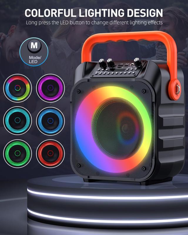 NW7Lbs Portable Bluetooth Speaker Karaoke Machine with 2 Wireless Microphones and Colorful Disco Lights