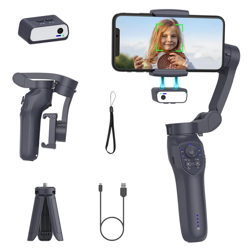 AI Tracking Phone Gimbal Stabilizer, 3-Axis Smartphone Foldable Gimbal for iPhone, Gimbal with Focus Wheel Vlog Stabilizer for iPhone 15 14 Pro Max & Android, Cellphone Accessories, Stocking Fillers Gift