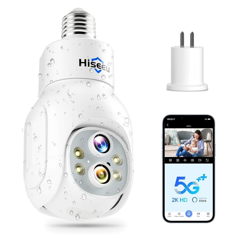 10X Zoom Waterproof Hiseeu Light Bulb Security Camera Wireless , PTZ Light Socket Security Camera,3MP Color Night Vision, WiFi 2.4GHz&5G, 2-Way-Audio, Auto Tracking & Alarm, SD & Cloud Storage (Dual Lens)