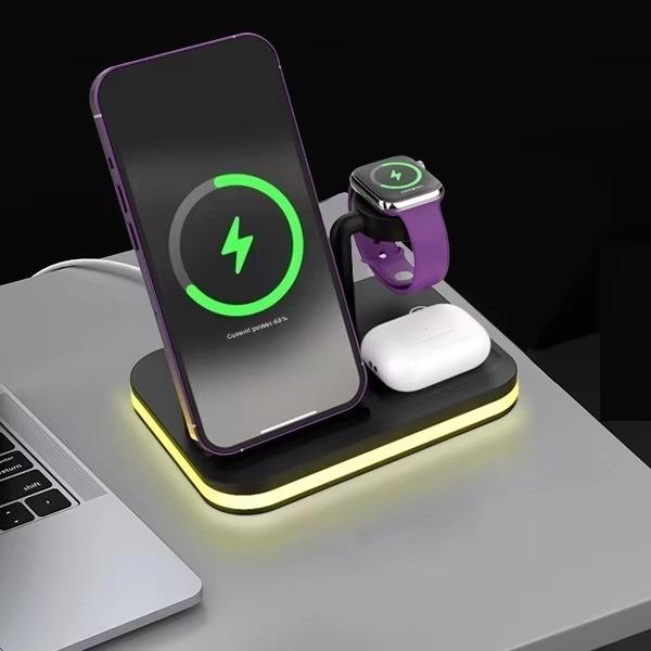 4In 1 Mobile Charging Station,15W Smartphone Wireless Charger Stand,& Watch & AirPods, Portable Charger Station for Electronic Devices, wireless fast wireless Adapter Magnetic Universal Foldable wireless  charging