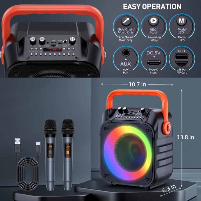 NW7Lbs Portable Bluetooth Speaker Karaoke Machine with 2 Wireless Microphones and Colorful Disco Lights