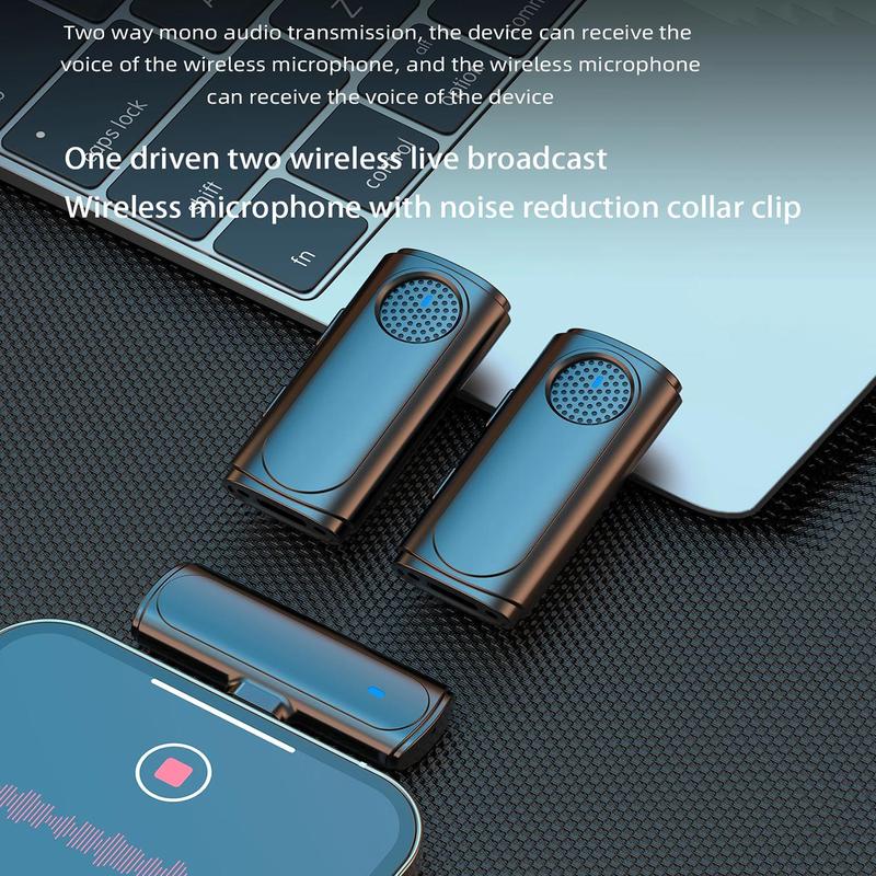 2 in 1 Noise Cancelling Wireless Microphone, USB Rechargeable Wireless Microphone with Charging Case, Portable Microphone for Interview Vlog Live Video