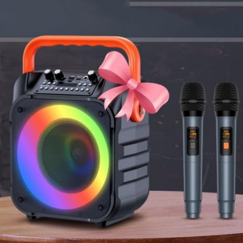 NW7Lbs Portable Bluetooth Speaker Karaoke Machine with 2 Wireless Microphones and Colorful Disco Lights