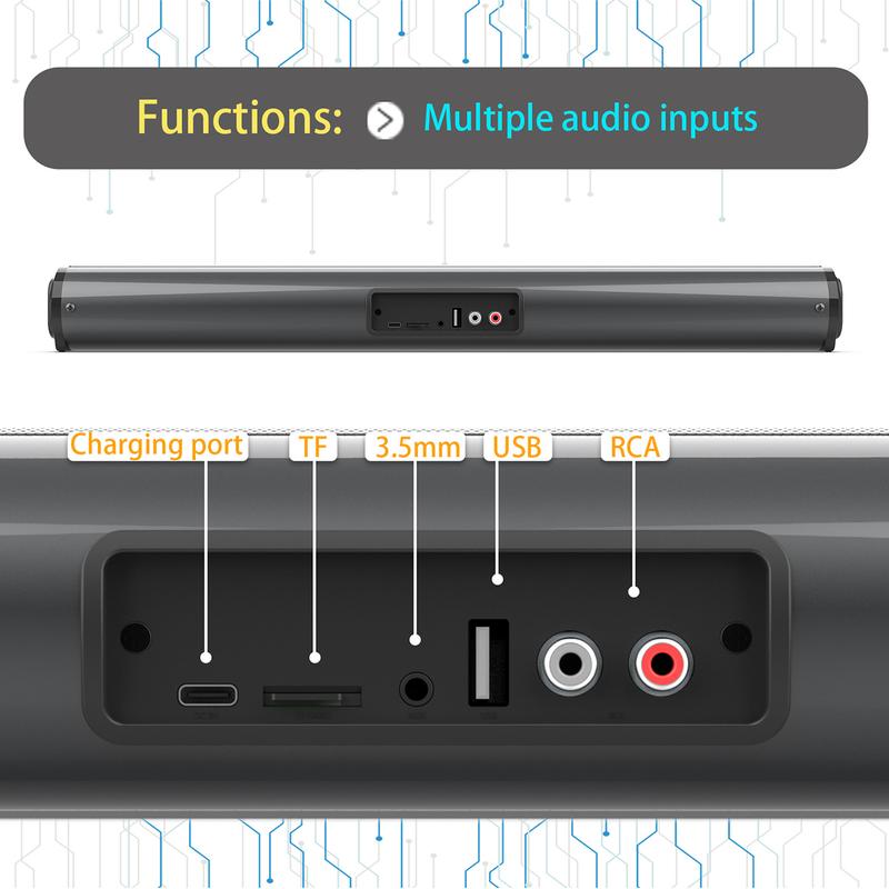 Powerful Wireless Surround Sound Bar System Bluetooth Subwoofer 4 Speaker TV Home Theater Remote Control Audio Button Cable Card