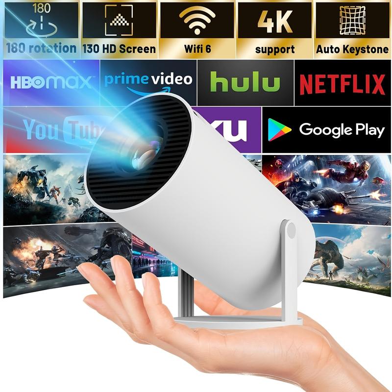 Hy300 pro mini portable projector-4K 260ANSI, WiFi 6 & wireless 5.0, screen adjustment, 180 ° rotation, for Android 11.0 OS, home video Audio projector