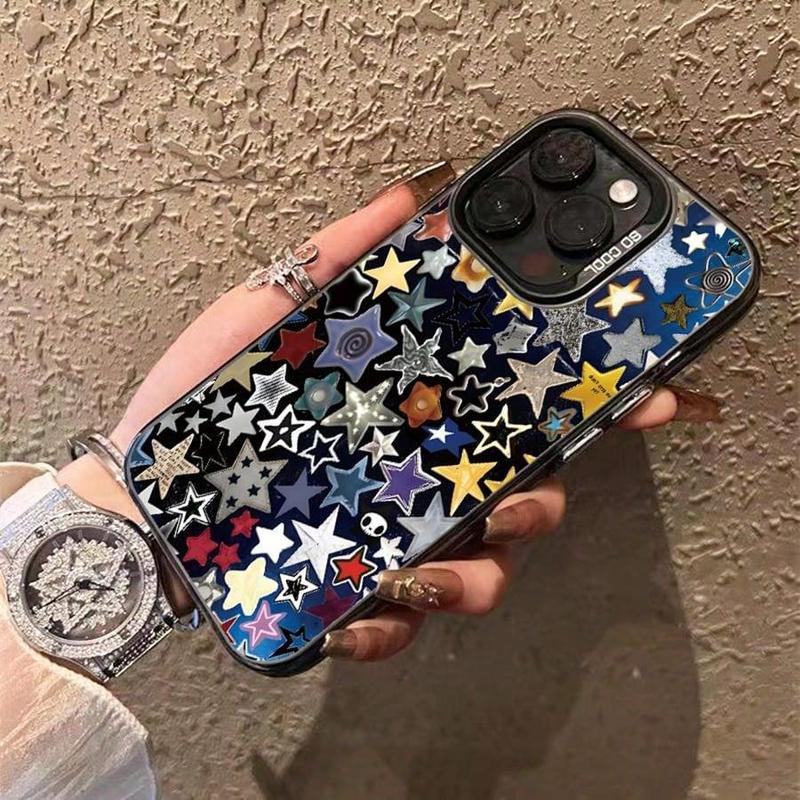 Star Pattern Matte Phone Case, Anti-drop Decorative Phone Protector Cover, Phone Accessories Compatible with iPhone 16 15 14 13 12 11 Pro Max