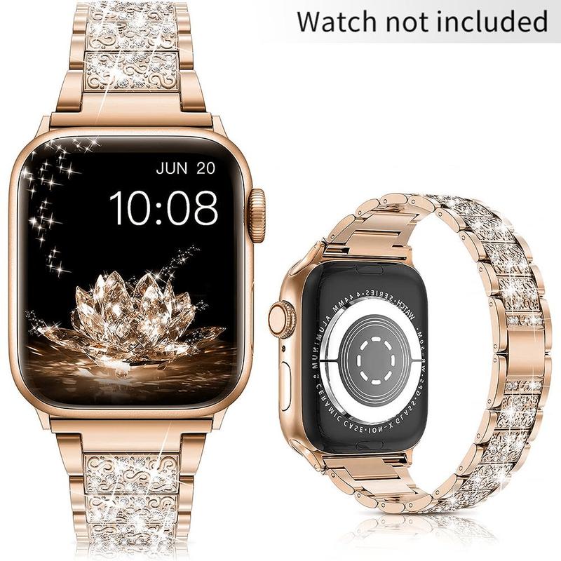 Rhinestone Decorated Smartwatch Band (Band Only), 1 Count Stainless Steel Watchband, Smart Watch Band, Watchband Compatible with Apple Smartwatches Ultra 8 7 6 SE 5 4 3, Watches Band, Wearable Accessories for Women