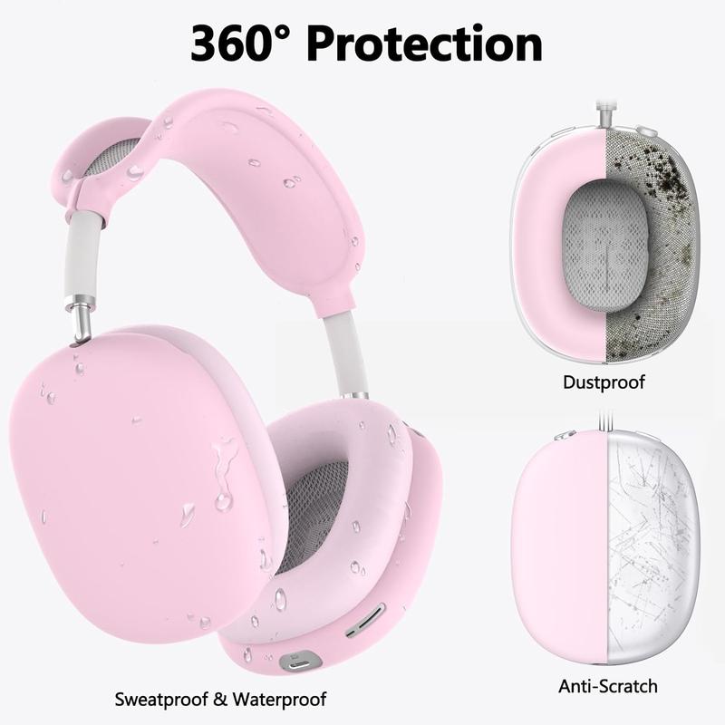 Silicone Case Cover for AirPods Max, Ear Pad Case Cover Ear Cups Cover Headband Cover for AirPods Max Headphones, Accessories Soft Silicone Protector for Apple AirPods Max New USB-C (2024) (Pink)