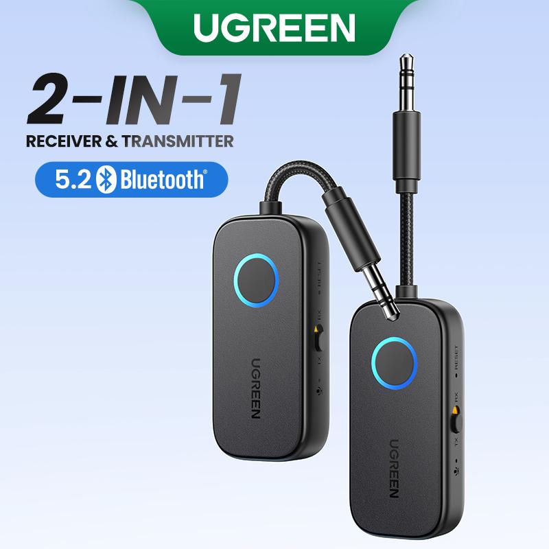 UGREEN Bluetooth 5.2 Transmitter Adapter for Airpods or Headphones Dual Pairs, 2-in-1 Wireless Bluetooth 3.5mm Aux Audio Transmitter Receiver for Flight, TV, Car Stereo, Treadmill, MP3 Player Accessories Devices