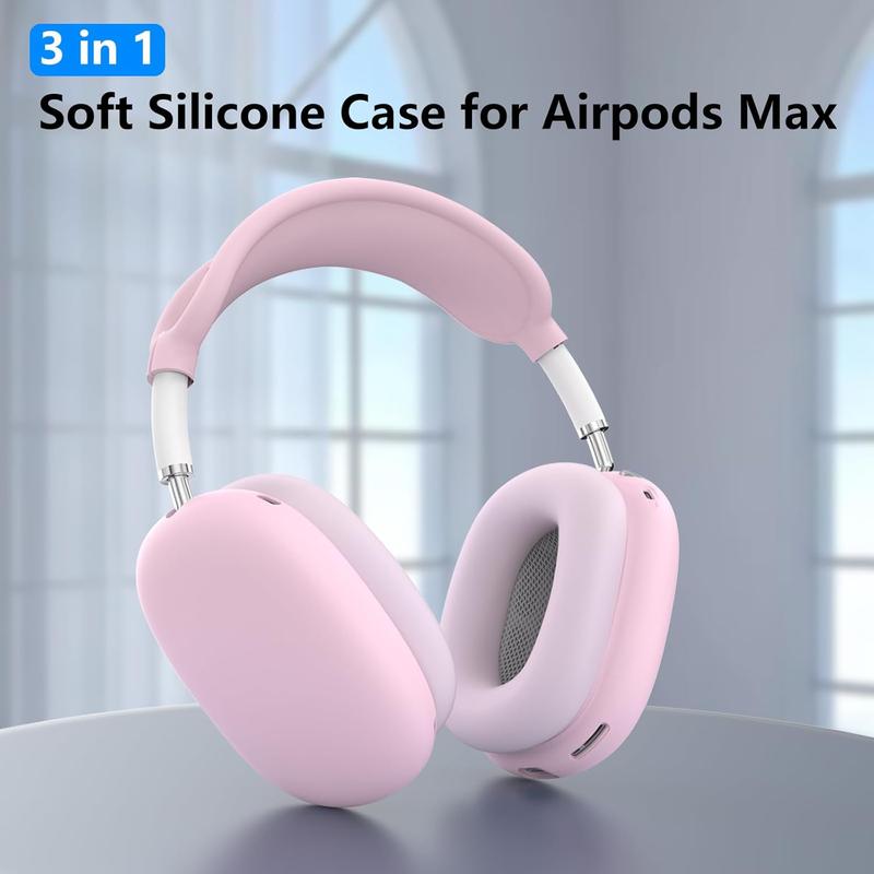 Silicone Case Cover for AirPods Max, Ear Pad Case Cover Ear Cups Cover Headband Cover for AirPods Max Headphones, Accessories Soft Silicone Protector for Apple AirPods Max New USB-C (2024) (Pink)