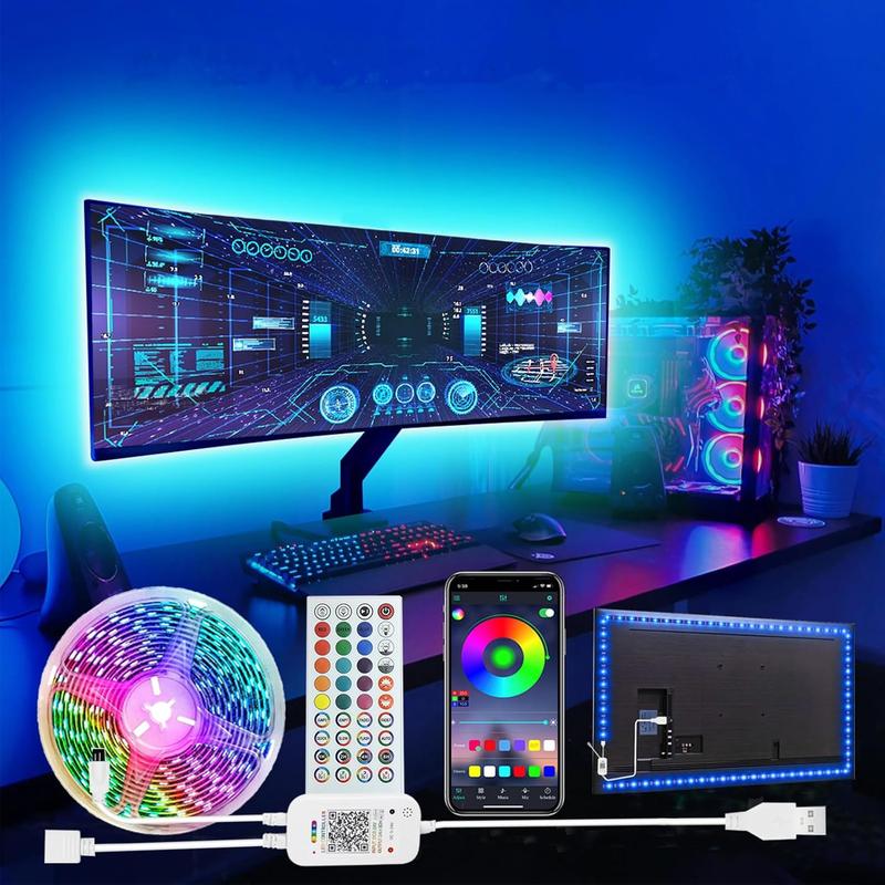 Monitor LED Backlight, USB  10 ft Led Light Strip for TV 32-65inch, APP Remote Control Music Sync RGB Led Strip Lights for Indoor Decor